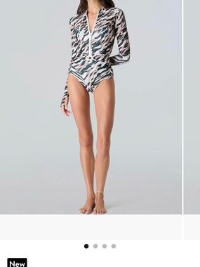 Skin Long Sleeve One-Piece Swimsuit in Neutral Zebra Print